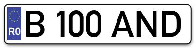 Placuta inmatriculare numar auto  B-100-AND, B 100 AND, B100AND