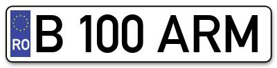 Placuta inmatriculare numar auto  B-100-ARM, B 100 ARM, B100ARM