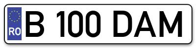 Placuta inmatriculare numar auto  B-100-DAM, B 100 DAM, B100DAM