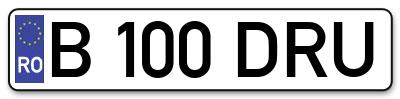 Placuta inmatriculare numar auto  B-100-DRU, B 100 DRU, B100DRU