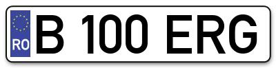 Placuta inmatriculare numar auto  B-100-ERG, B 100 ERG, B100ERG