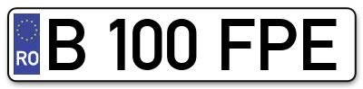 Placuta inmatriculare numar auto  B-100-FPE, B 100 FPE, B100FPE
