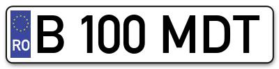 Placuta inmatriculare numar auto  B-100-MDT, B 100 MDT, B100MDT