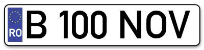 Placuta inmatriculare numar auto  B-100-NOV, B 100 NOV, B100NOV