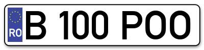 Placuta inmatriculare numar auto  B-100-POO, B 100 POO, B100POO