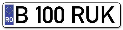 Placuta inmatriculare numar auto  B-100-RUK, B 100 RUK, B100RUK