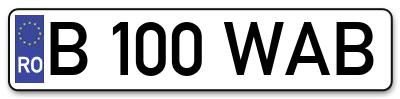 Placuta inmatriculare numar auto  B-100-WAB, B 100 WAB, B100WAB