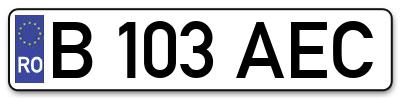 Placuta inmatriculare numar auto  B-103-AEC, B 103 AEC, B103AEC