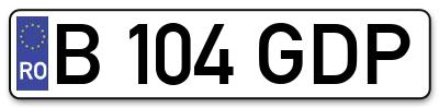 Placuta inmatriculare numar auto  B-104-GDP, B 104 GDP, B104GDP