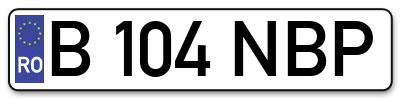 Placuta inmatriculare numar auto  B-104-NBP, B 104 NBP, B104NBP