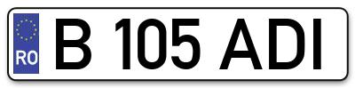 Placuta inmatriculare numar auto  B-105-ADI, B 105 ADI, B105ADI
