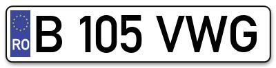 Placuta inmatriculare numar auto  B-105-VWG, B 105 VWG, B105VWG