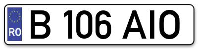 Placuta inmatriculare numar auto  B-106-AIO, B 106 AIO, B106AIO