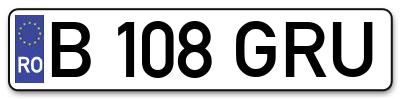 Placuta inmatriculare numar auto  B-108-GRU, B 108 GRU, B108GRU