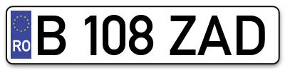 Placuta inmatriculare numar auto  B-108-ZAD, B 108 ZAD, B108ZAD