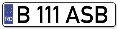 Placuta inmatriculare numar auto  B-111-ASB, B 111 ASB, B111ASB