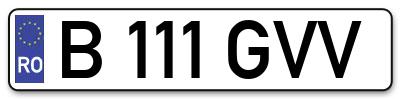 Placuta inmatriculare numar auto  B-111-GVV, B 111 GVV, B111GVV