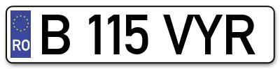 Placuta inmatriculare numar auto  B-115-VYR, B 115 VYR, B115VYR