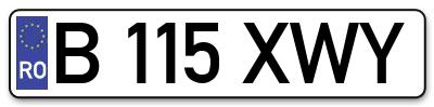 Placuta inmatriculare numar auto  B-115-XWY, B 115 XWY, B115XWY