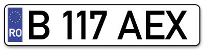 Placuta inmatriculare numar auto  B-117-AEX, B 117 AEX, B117AEX