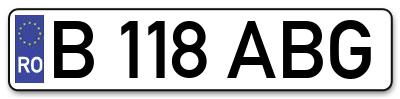 Placuta inmatriculare numar auto  B-118-ABG, B 118 ABG, B118ABG