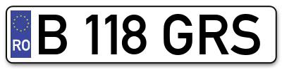 Placuta inmatriculare numar auto  B-118-GRS, B 118 GRS, B118GRS