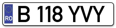 Placuta inmatriculare numar auto  B-118-YVY, B 118 YVY, B118YVY