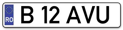 Placuta inmatriculare numar auto  B-12-AVU, B 12 AVU, B12AVU