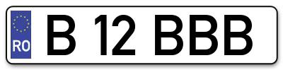 Placuta inmatriculare numar auto  B-12-BBB, B 12 BBB, B12BBB