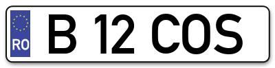 Placuta inmatriculare numar auto  B-12-COS, B 12 COS, B12COS