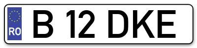 Placuta inmatriculare numar auto  B-12-DKE, B 12 DKE, B12DKE