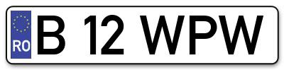 Placuta inmatriculare numar auto  B-12-WPW, B 12 WPW, B12WPW