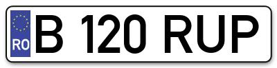 Placuta inmatriculare numar auto  B-120-RUP, B 120 RUP, B120RUP