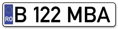 Placuta inmatriculare numar auto  B-122-MBA, B 122 MBA, B122MBA