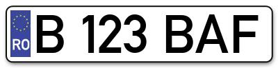 Placuta inmatriculare numar auto  B-123-BAF, B 123 BAF, B123BAF