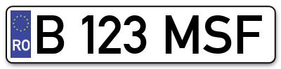 Placuta inmatriculare numar auto  B-123-MSF, B 123 MSF, B123MSF