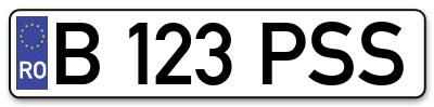 Placuta inmatriculare numar auto  B-123-PSS, B 123 PSS, B123PSS