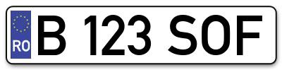 Placuta inmatriculare numar auto  B-123-SOF, B 123 SOF, B123SOF