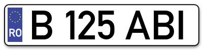 Placuta inmatriculare numar auto  B-125-ABI, B 125 ABI, B125ABI