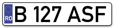 Placuta inmatriculare numar auto  B-127-ASF, B 127 ASF, B127ASF
