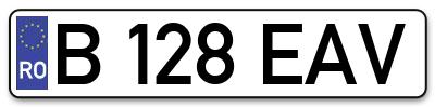Placuta inmatriculare numar auto  B-128-EAV, B 128 EAV, B128EAV