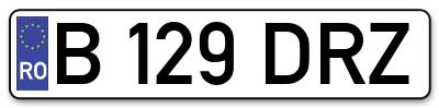 Placuta inmatriculare numar auto  B-129-DRZ, B 129 DRZ, B129DRZ