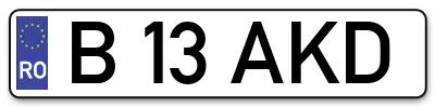 Placuta inmatriculare numar auto  B-13-AKD, B 13 AKD, B13AKD