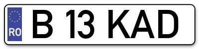 Placuta inmatriculare numar auto  B-13-KAD, B 13 KAD, B13KAD