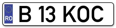 Placuta inmatriculare numar auto  B-13-KOC, B 13 KOC, B13KOC