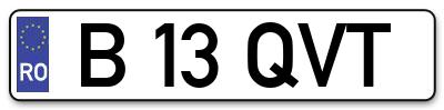 Placuta inmatriculare numar auto  B-13-QVT, B 13 QVT, B13QVT