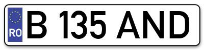 Placuta inmatriculare numar auto  B-135-AND, B 135 AND, B135AND