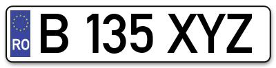 Placuta inmatriculare numar auto  B-135-XYZ, B 135 XYZ, B135XYZ