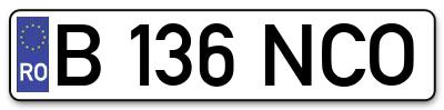 Placuta inmatriculare numar auto  B-136-NCO, B 136 NCO, B136NCO
