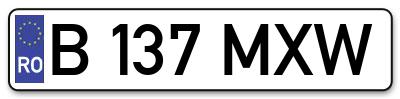 Placuta inmatriculare numar auto  B-137-MXW, B 137 MXW, B137MXW